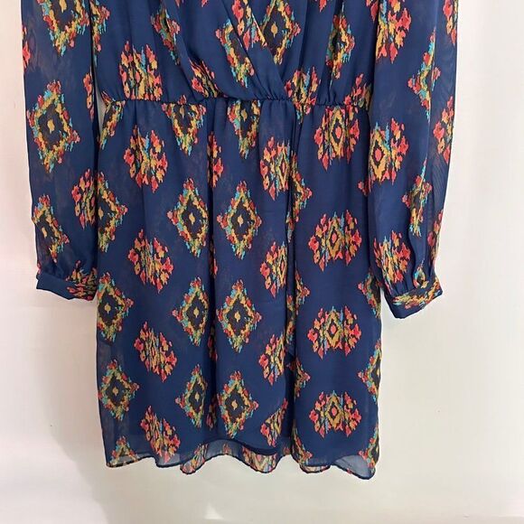 Lulu's Honey Punch That's a Wrap Dress Womens Small Blue Gold Print Tulip Skirt - Picture 6 of 11